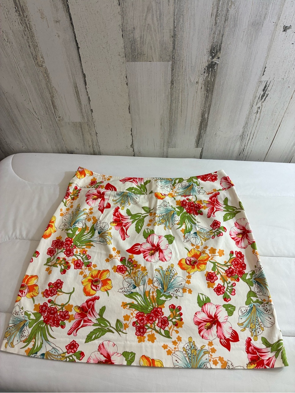 Rafaella White Mini Skirt with Red, Pink, Yellow & Green Floral Print